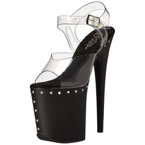 Nero 20 cm FLAMINGO-808ABLS Sandali Donna Plateau di Cristallo