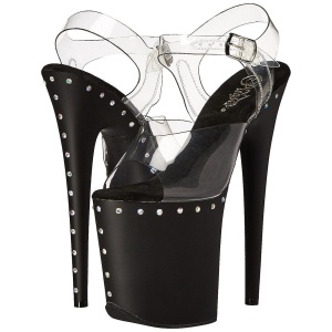 Nero 20 cm FLAMINGO-808ABLS Sandali Donna Plateau di Cristallo