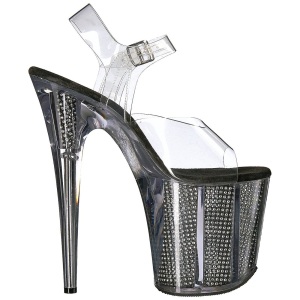 Nero 20 cm FLAMINGO-808SRS Sandali Donna Plateau di Cristallo