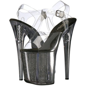 Nero 20 cm FLAMINGO-808SRS Sandali Donna Plateau di Cristallo