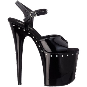 Nero 20 cm FLAMINGO-809ABLS Sandali Donna Plateau di Cristallo