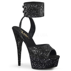 Nero Brillare 15 cm DELIGHT-691LG Sandali piattaforma con cinturini alla caviglia