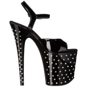 Nero Cristallo Pietra 20 cm STARDUST-809 Platform Scarpe Tacchi Alti