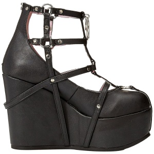 Nero Ecopelle 13 cm POISON-25-1 stivaletti lolita con tacco zeppa