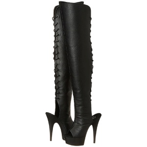Nero Ecopelle 15 cm DELIGHT-3019 plateau suola stivali alti lunghi con tacco