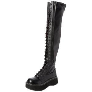 Nero Ecopelle 5 cm EMILY-375 stivali sopra il ginocchio con lacci