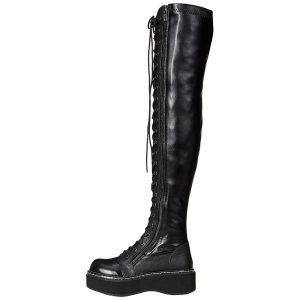 Nero Ecopelle 5 cm EMILY-375 stivali sopra il ginocchio con lacci