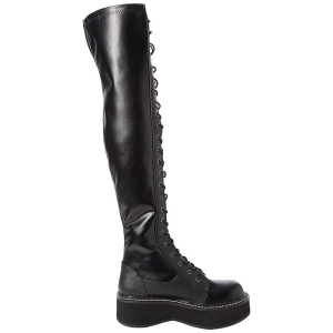 Nero Ecopelle 5 cm EMILY-375 stivali sopra il ginocchio con lacci