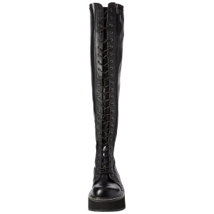Nero Ecopelle 5 cm EMILY-375 stivali sopra il ginocchio con lacci