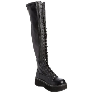 Nero Ecopelle 5 cm EMILY-375 stivali sopra il ginocchio con lacci
