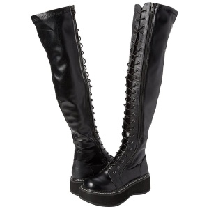 Nero Ecopelle 5 cm EMILY-375 stivali sopra il ginocchio con lacci