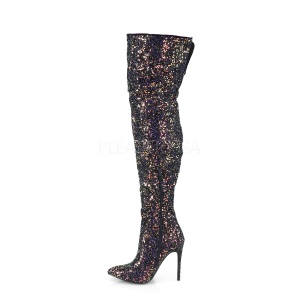 Nero Glitter 13 cm COURTLY-3015 Stivali Alti Pleaser