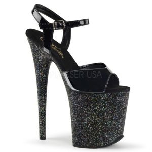 Nero Scintillare 20 cm FLAMINGO-809MG Platform Scarpe Tacchi Alti