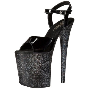 Nero Scintillare 20 cm FLAMINGO-809MG Platform Scarpe Tacchi Alti