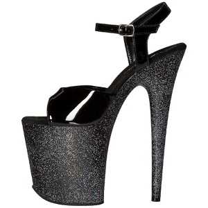 Nero Scintillare 20 cm FLAMINGO-809MG Platform Scarpe Tacchi Alti
