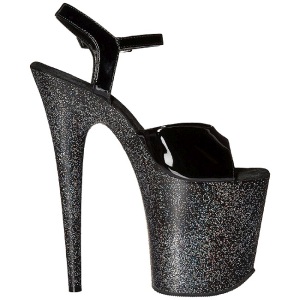 Nero Scintillare 20 cm FLAMINGO-809MG Platform Scarpe Tacchi Alti