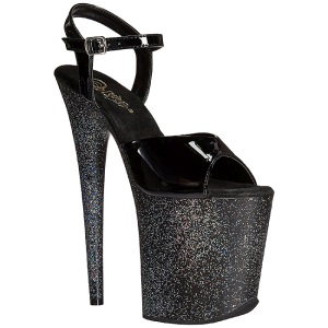 Nero Scintillare 20 cm FLAMINGO-809MG Platform Scarpe Tacchi Alti