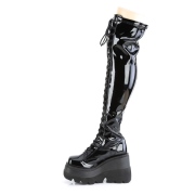 Nero Verniciata 11,5 cm SHAKER-374 stivali sopra il ginocchio con lacci