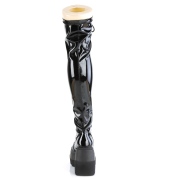 Nero Verniciata 11,5 cm SHAKER-374 stivali sopra il ginocchio con lacci