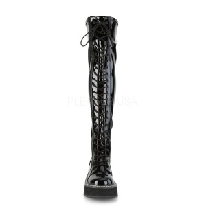 Nero Verniciata 5 cm EMILY-375 stivali sopra il ginocchio con lacci