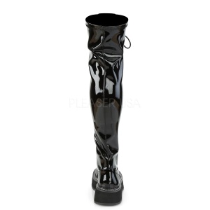 Nero Verniciata 5 cm EMILY-375 stivali sopra il ginocchio con lacci
