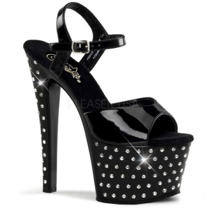 Nero Verniciato 18 cm STARDUST-709 Sandali Donna Plateau di Cristallo