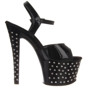 Nero Verniciato 18 cm STARDUST-709 Sandali Donna Plateau di Cristallo