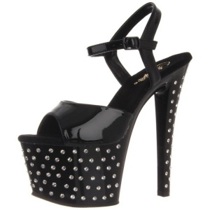 Nero Verniciato 18 cm STARDUST-709 Sandali Donna Plateau di Cristallo