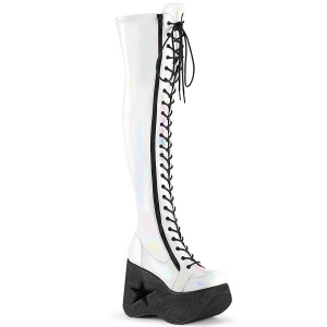 Ologramma 13 cm DYNAMITE-300 plateau zeppa stivali alti con tacco bianche