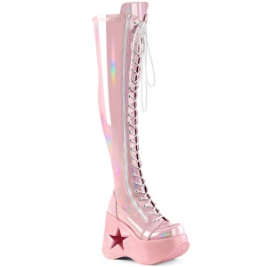 Ologramma 13 cm DYNAMITE-300 plateau zeppa stivali alti con tacco rosa