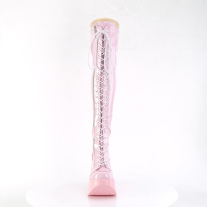 Ologramma 13 cm DYNAMITE-300 plateau zeppa stivali alti con tacco rosa