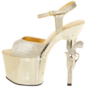 Oro 18 cm Pleaser REVOLVER-709G Tacchi Alti Cromo Plateau