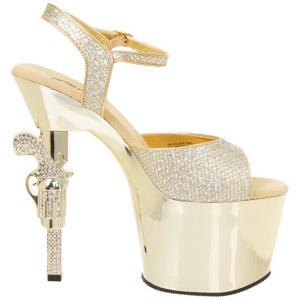 Oro 18 cm Pleaser REVOLVER-709G Tacchi Alti Cromo Plateau
