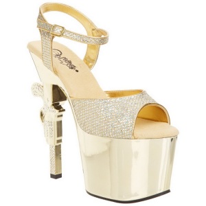 Oro 18 cm Pleaser REVOLVER-709G Tacchi Alti Cromo Plateau