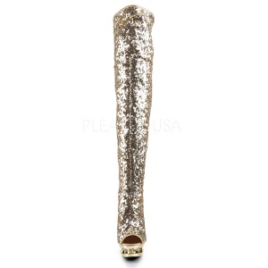 Oro Lustrini 15 cm PLEASER BLONDIE-R-3011 Stivali Overknee Plateau
