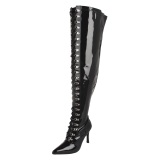 Patent 13 cm DOMINA thigh high stretch overknee boots with wide calf