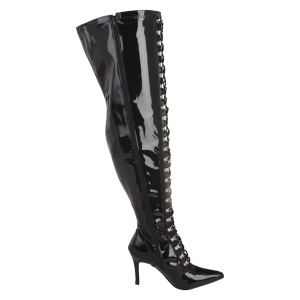 Patent 13 cm DOMINA thigh high stretch overknee boots with wide calf