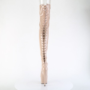 Patent 18 cm ADORE-3850 beige overknee boots with laces