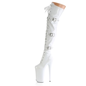 Patent 25,5 cm BEYOND-3028 high heeled thigh high boots with buckles white