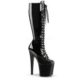 Patent Black 19 cm TABOO-2023 laced womens boots with platform