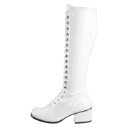 Patent lace up boots white 5 cm - 70s years style hippie disco gogo kneeboots