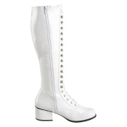 Patent lace up boots white 5 cm - 70s years style hippie disco gogo kneeboots