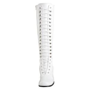 Patent lace up boots white 5 cm - 70s years style hippie disco gogo kneeboots