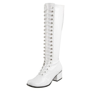 Patent lace up boots white 5 cm - 70s years style hippie disco gogo kneeboots
