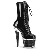 Patent platform 18 cm SPECTATOR-1040 lace up ankle booties in black