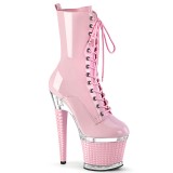 Patent platform 18 cm SPECTATOR-1040 lace up ankle booties in rose