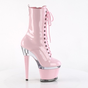 Patent platform 18 cm SPECTATOR-1040 lace up ankle booties in rose