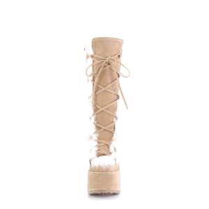 Pelliccia marrone tacco spesso 13 cm CAMEL-311 stivali con tacco chunky