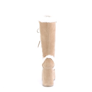 Pelliccia marrone tacco spesso 13 cm CAMEL-311 stivali con tacco chunky