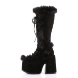 Pelliccia sintetica tacco spesso 13 cm plateau stivali con tacco chunky donna neri